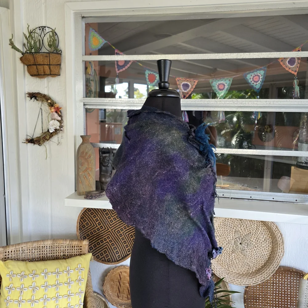 Handmade Nuno Felted Wool Scarf Artisan Boho Chic Bohemian Collar Artsy